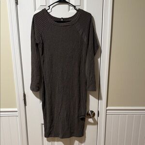 Chic Long Sleeve Ribbed Dress in Dark Gray